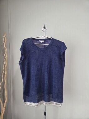 Miracle Navy Blue Crochet Tank  Top with Sequin Accents Sz.S/M